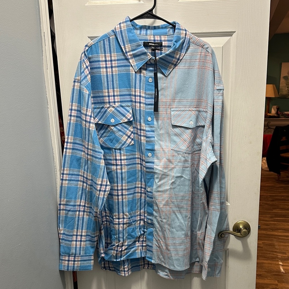 Nova Men Blue and White Plaid flannel Shirt
